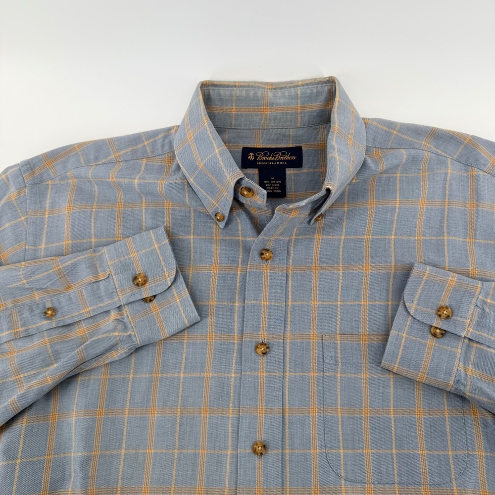 Brooks Brothers Brooksflannel Shirt Cotton Wool Plaid Blue Yellow M Mens